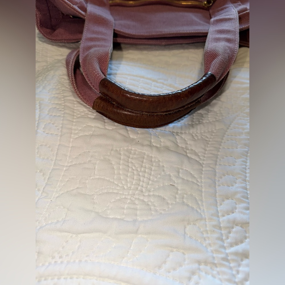 L.L. Bean Tote Canvas Bag Pink with Leather Bottom And Handles Rare Vintage - Picture 7 of 16